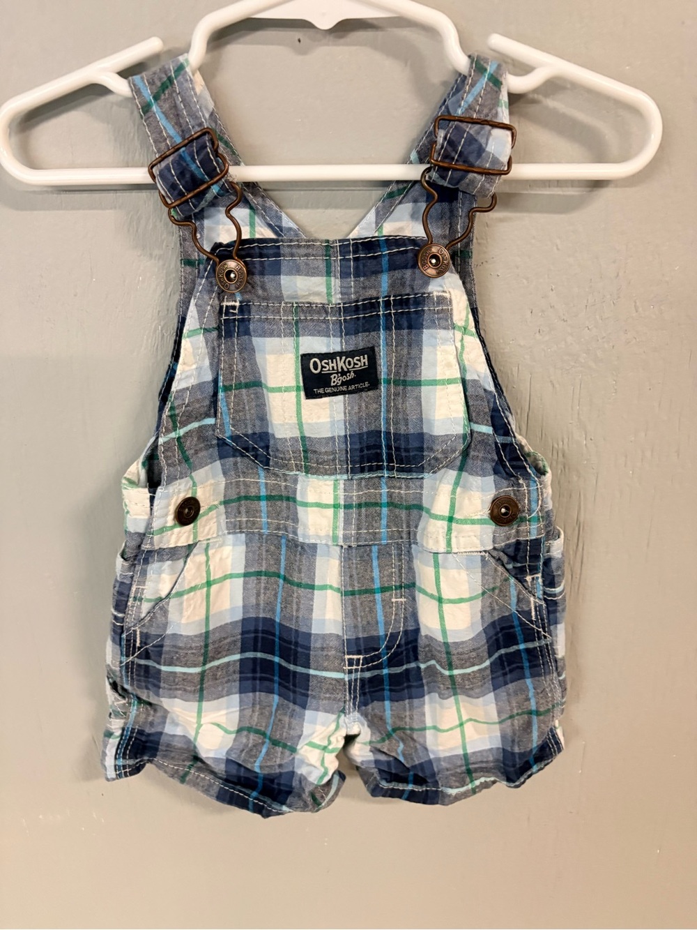 OshKosh B'gosh Blue and White Plaid Baby Overalls